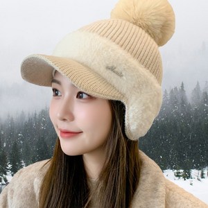 모니브 여성 겨울 골프모자 귀달이 토끼털 방한 니트