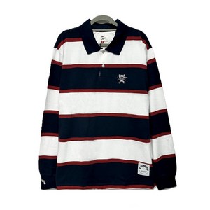 코오롱 왁 WAAC 골프 x JONES 존스 콜라보 남성 스트라이프 긴팔 티셔츠 네이비 밑단 스트링 코튼 카라티