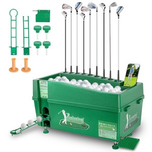 SAIVEINA 골프용품 실내외 골프볼 공급기 골프 훈련 스윙 연습용 반자동 대용량 골프공 발사기 무동력 캐디기 우드/아이언 전환 연습 가능 셀프 녹화 클럽 거치대 기능 포함, 1개, 그린