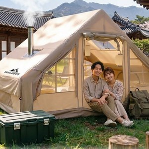 에어텐트 캠핑텐트 에어텐트 3-4인용 공기주입식 가족 캠핑 텐트 거실형, 베이지