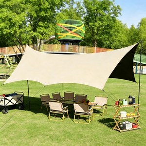 Fowod 하늘의 장막 휴대용 캠핑 텐트 블랙코팅 단열 방수 쉘터 사각 팔각 그늘막 선택가능, 베이지