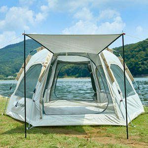 녹원 원터치텐트 전체개방 그늘막 육각 대형 돔텐트, 혼합색상, 3-4인용