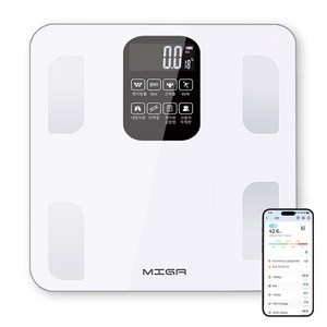 MIGA 스마트 가정용 블루투스 LCD 강화유리 인바디 체지방 체중계