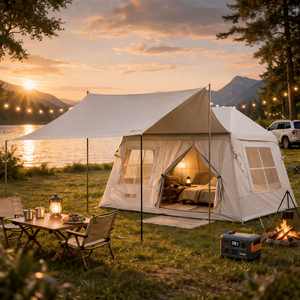 트레일로 자동 공기주입식 에어텐트 4인용 타프 원터치텐트 에어쉘터 방수 방풍 캠핑텐트 그늘막, 6인용, 밀크베이지