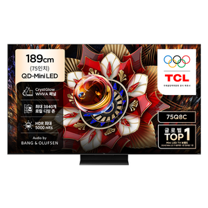 TCL 4K QD Mini LED 스마트 TV, 189cm(75인치), 75Q8C, 스탠드형, 방문설치