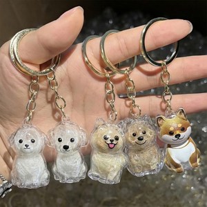 징잉 투명 반려동물 강아지 털 뭉치 보관 캡슐 키링, 단일상품, 09멍냥털키링-포메