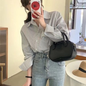 708090 언발 버튼랩 봄가을 데일리 긴팔 스트라이프 셔츠