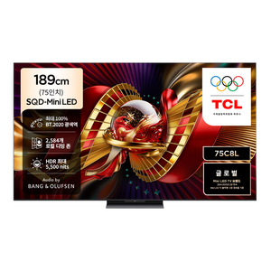 TCL 4K UHD Mini LED 프리미엄 SQD Google TV, 75C8L, 방문설치, 스탠드형, 189cm(75인치)