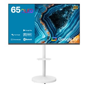 와이드뷰 4K UHD QLED 구글 스마트 TV + 이동식 화이트 스탠드, 165cm(65인치), EKW651QA, 이동형 스탠드, 방문설치