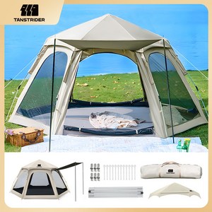 TANSTRIDER 아웃도어 원터치텐트 돔텐트 육각 텐트 백패킹텐트 캠핑그늘막텐트 5~8인용 텐트 사계절용 텐트 방수 차양 캠핑 용품 야외 휴대용 내면육각 텐트 오토 자동텐트, Pro, 1개