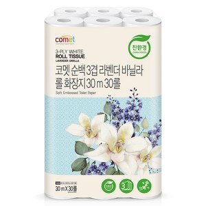 코멧 순백 3겹 라벤더 바닐라 롤화장지, 30m, 30개입, 1개