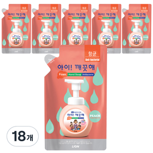 아이깨끗해 항균 폼 핸드솝 모이스처라이징 복숭아향 리필형, 200ml, 18개