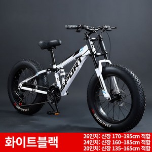 테라로드 오프로드 자전거 MTB 4인치 초광폭 타이어 산악 미끄럼방지 팻바이크 변속, 1개, 184cm, 화이트블랙-21단